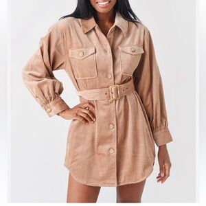 BB Dakota Cord of it All Dress in Light Camel